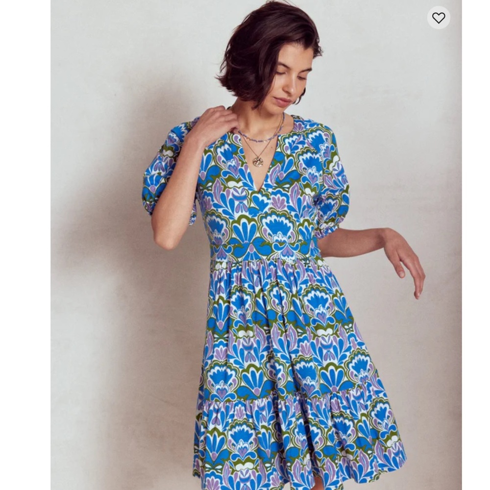 Boden piper short jersey floral dress Kingfisher blue Sz 8